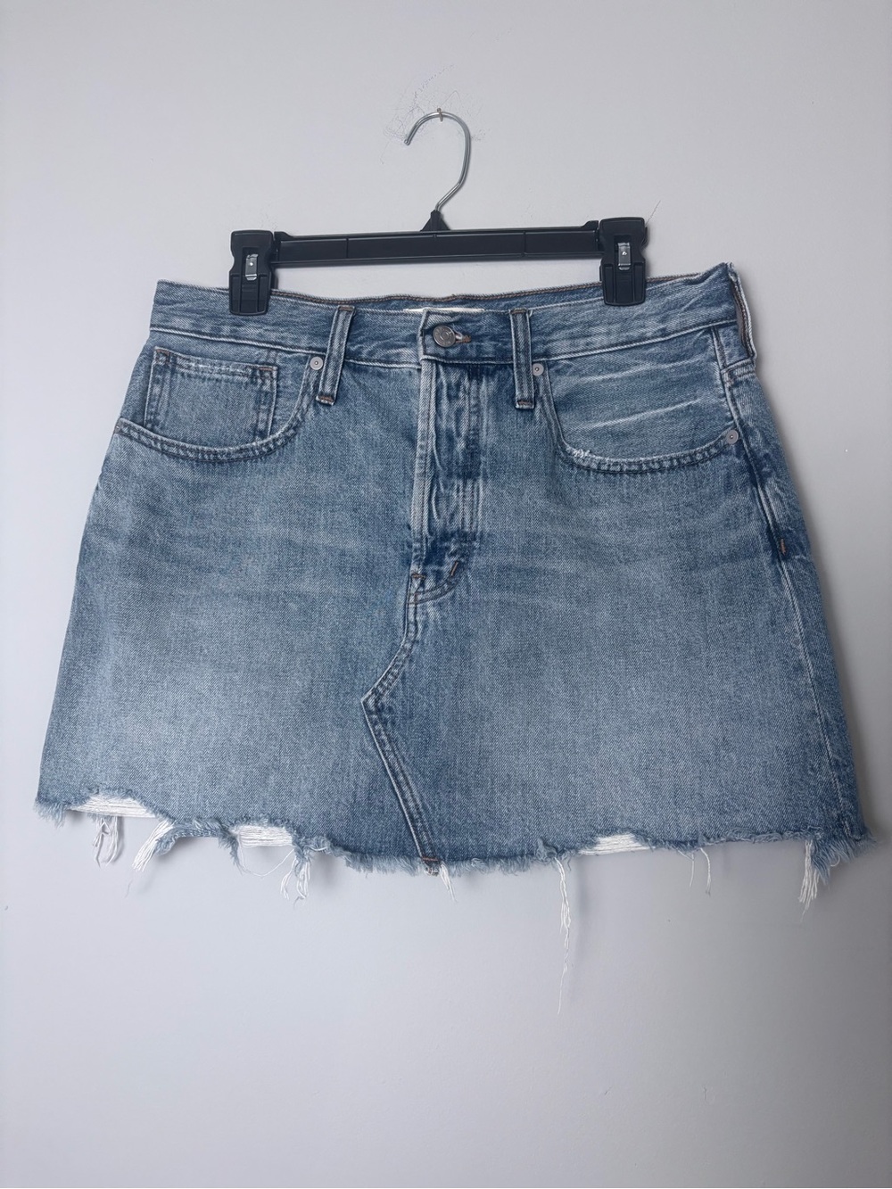 Madewell Rigid Denim Relaxed Shredded Mini Skirt - Size 29 (100% cotton)